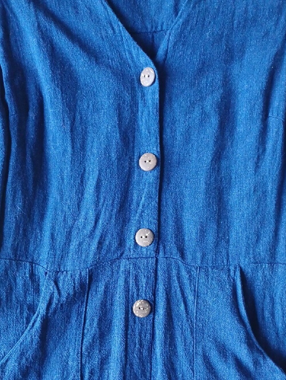 Monteau Navy Button-Front Ruffle-Sleeve Dress - Picture 6 of 9